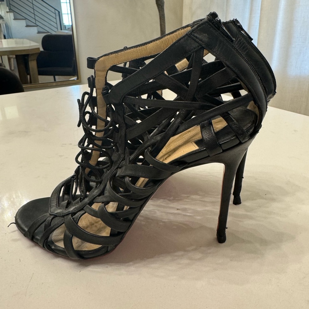 Christian Louboutin Laurence Anyway black cage sandal heels sz 37